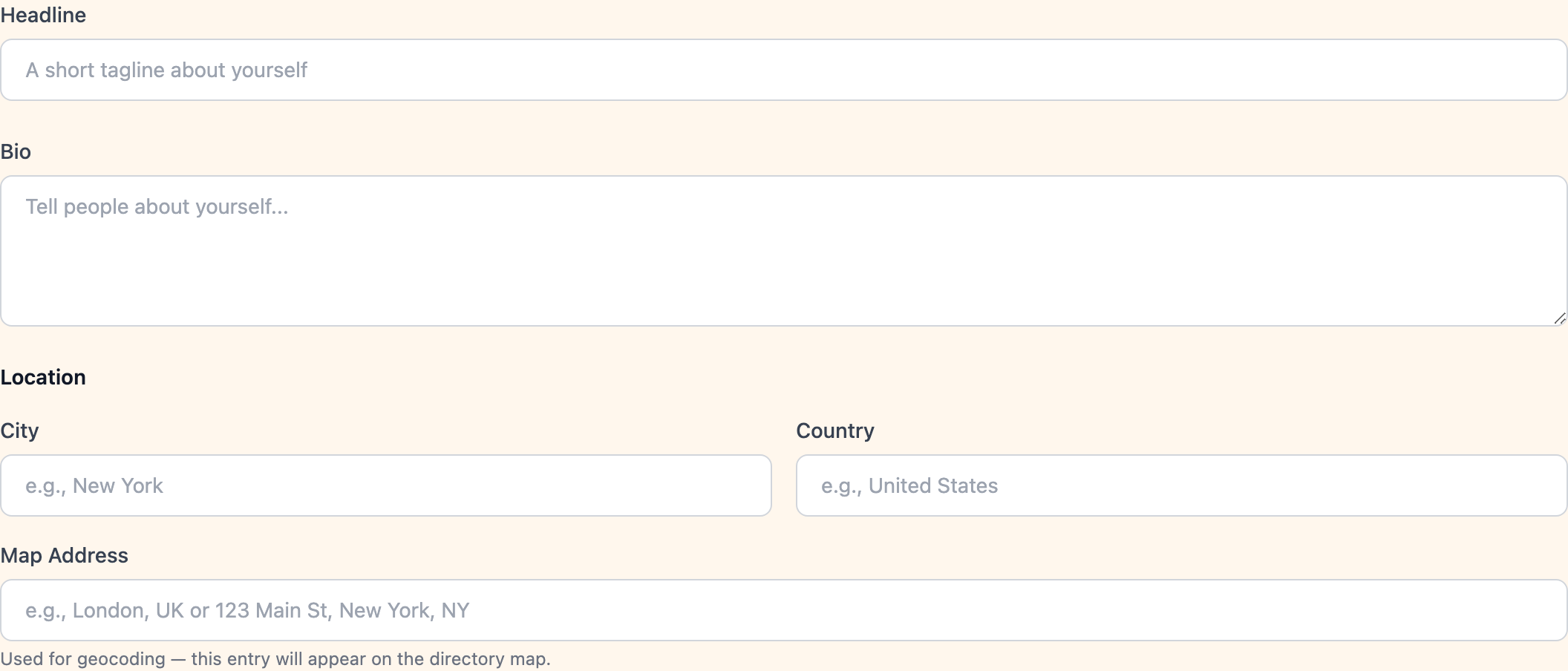 Directory entry edit form — profile tab
