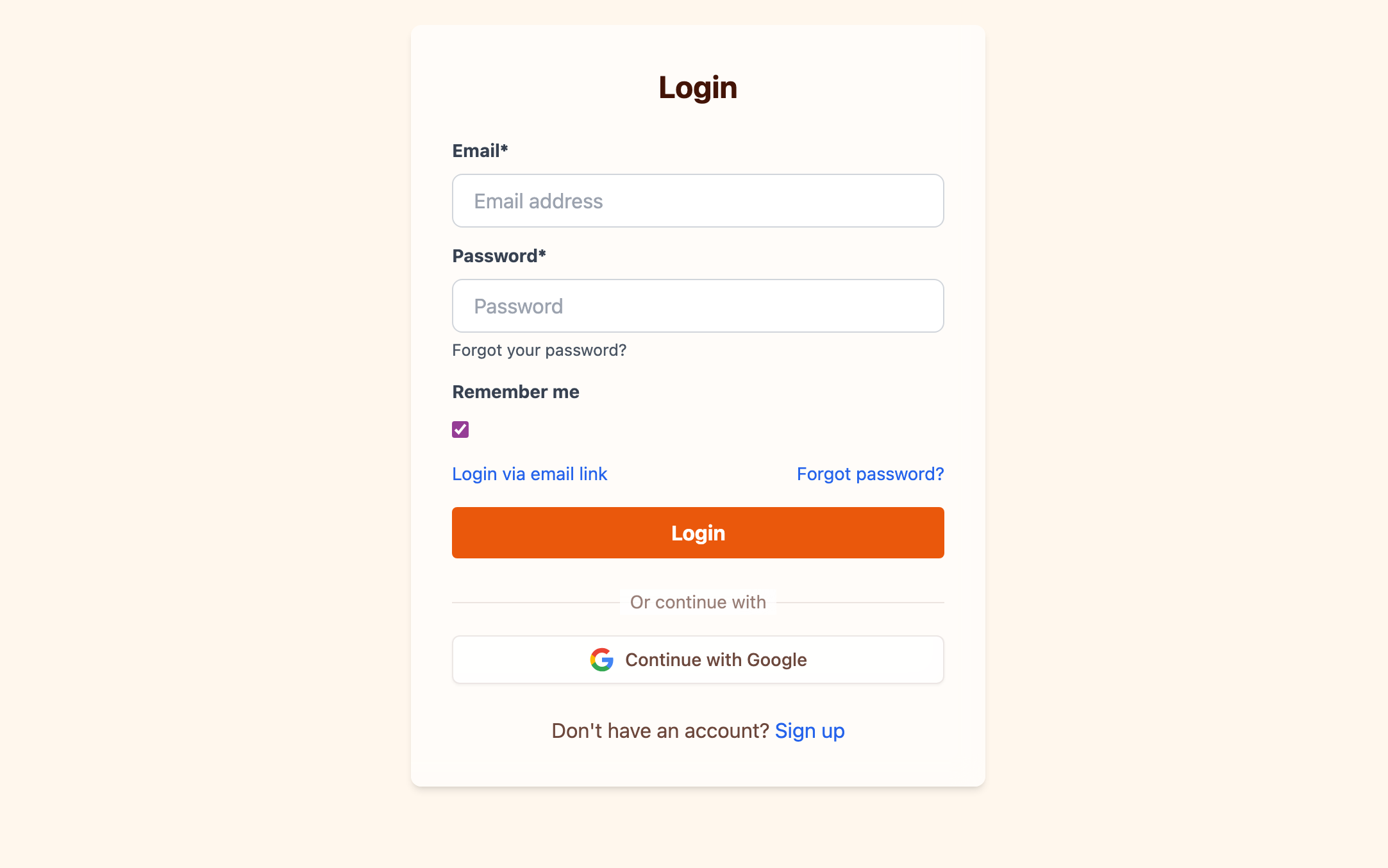 Public login page